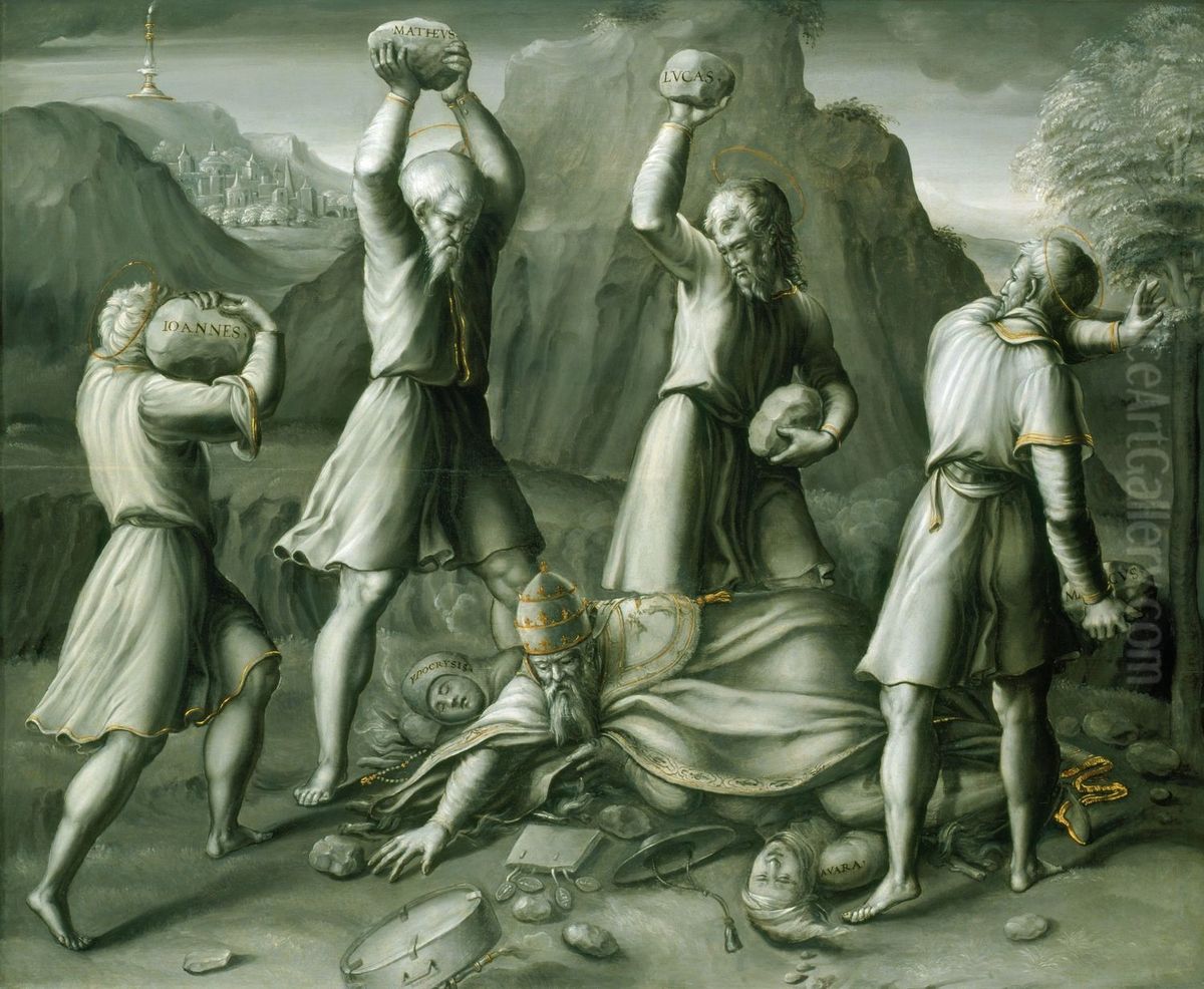 A Protestant Allegory Oil Painting by Girolamo da Treviso the Younger