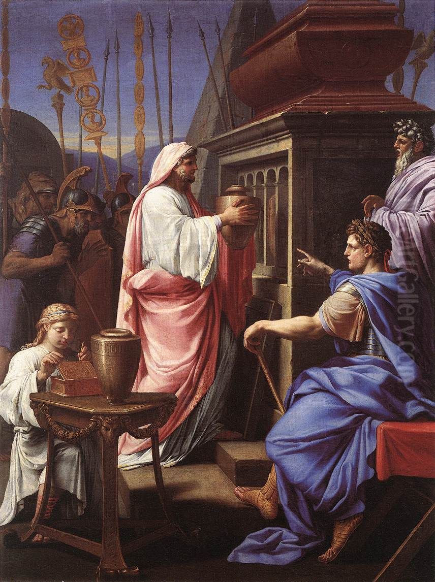 Caligula depositing the Ashes of his Mother and Brother in the Tomb of his Ancestors Oil Painting by Eustache Le Sueur