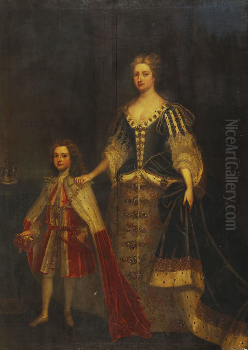 Queen Caroline (1683-1737) with her Son Prince William Augustus, Duke of Cumberland (1721-1765) Oil Painting by Charles Jervas