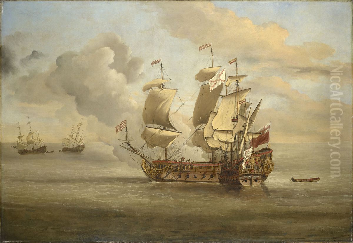 The End of the Action between the English Indiaman and Three Spanish Privateers Oil Painting by Willem van de Velde the Younger