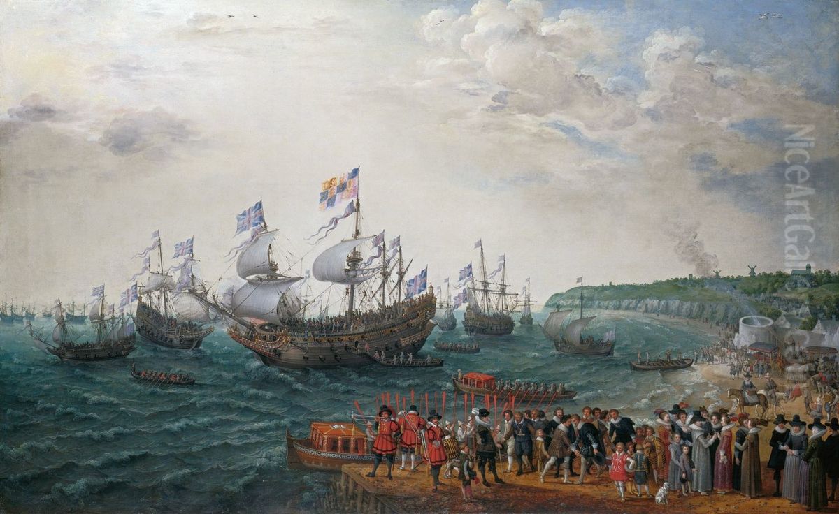 Embarkation at Margate of the Elector Palatine and Princess Elizabeth Oil Painting by Adam Willaerts