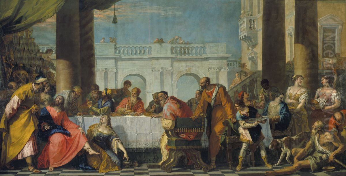 The Magdalen Anointing Christ's Feet Oil Painting by Sebastiano Ricci