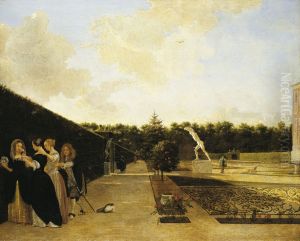 three Ladies surprised by a Gentleman