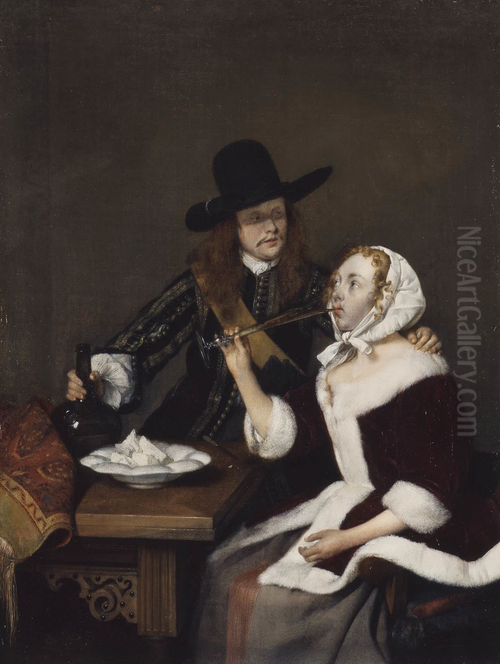 Homme incitant une femme a boire Oil Painting by Gerard Ter Borch