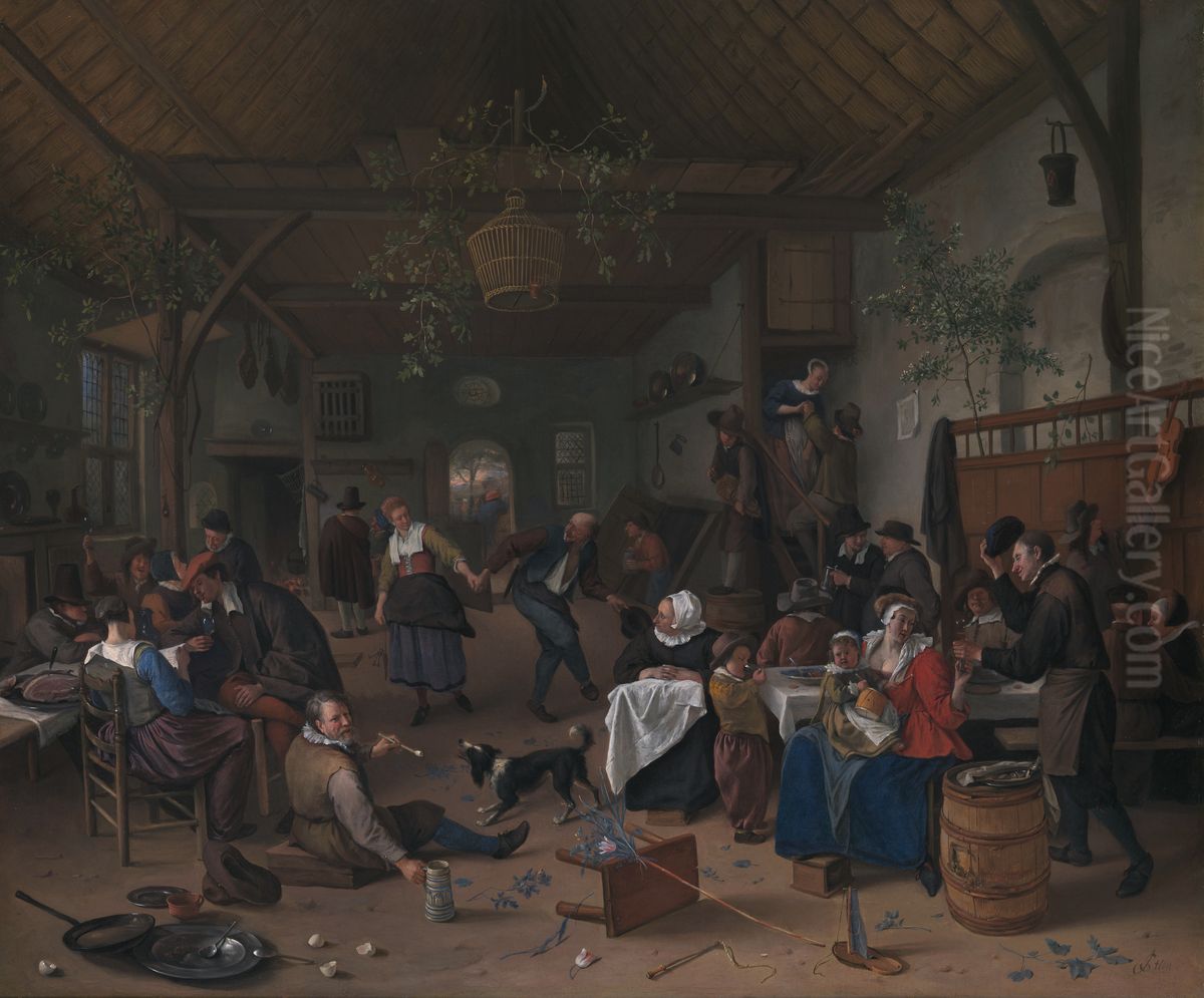 Merrymaking in a Tavern with a Couple dancing Oil Painting by Jan Steen