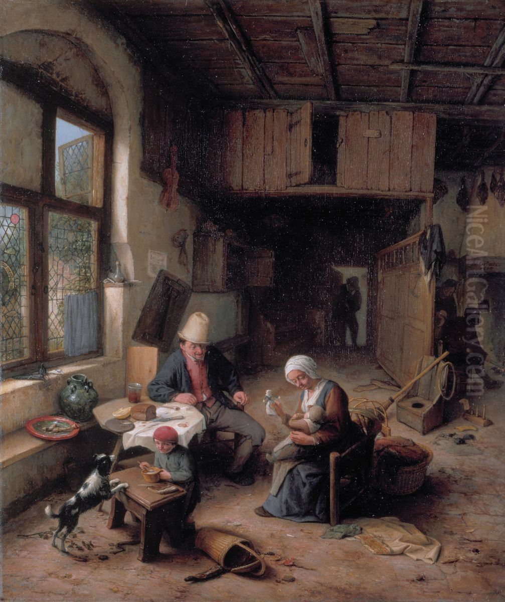 The Interior of a Peasant's Cottage Oil Painting by Adriaen van Ostade