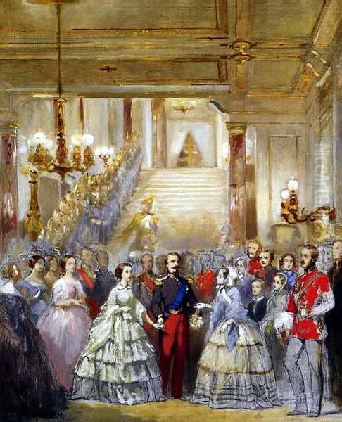 Arrivee de S.M. la reine d'Angleterre au Palais de Saint-Cloud Oil Painting by Charles Louis Muller