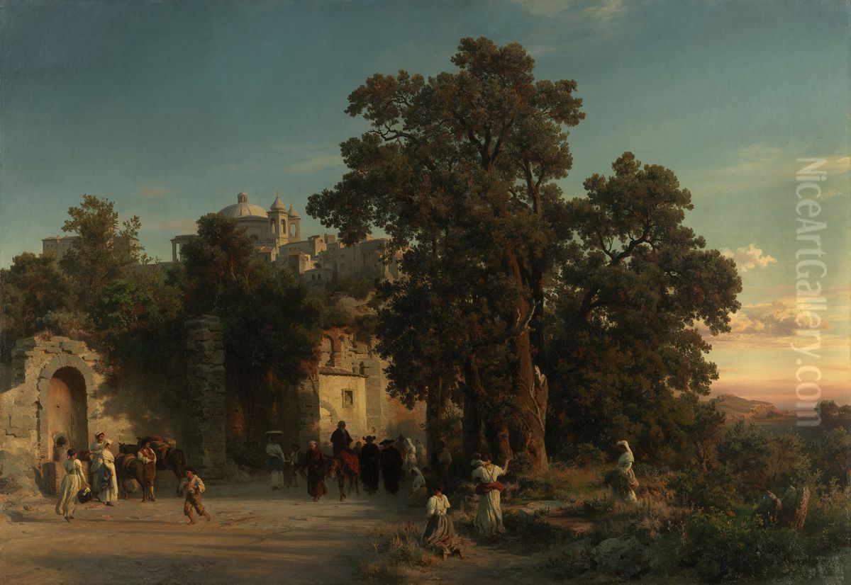 Evening Oil Painting by Oswald Achenbach