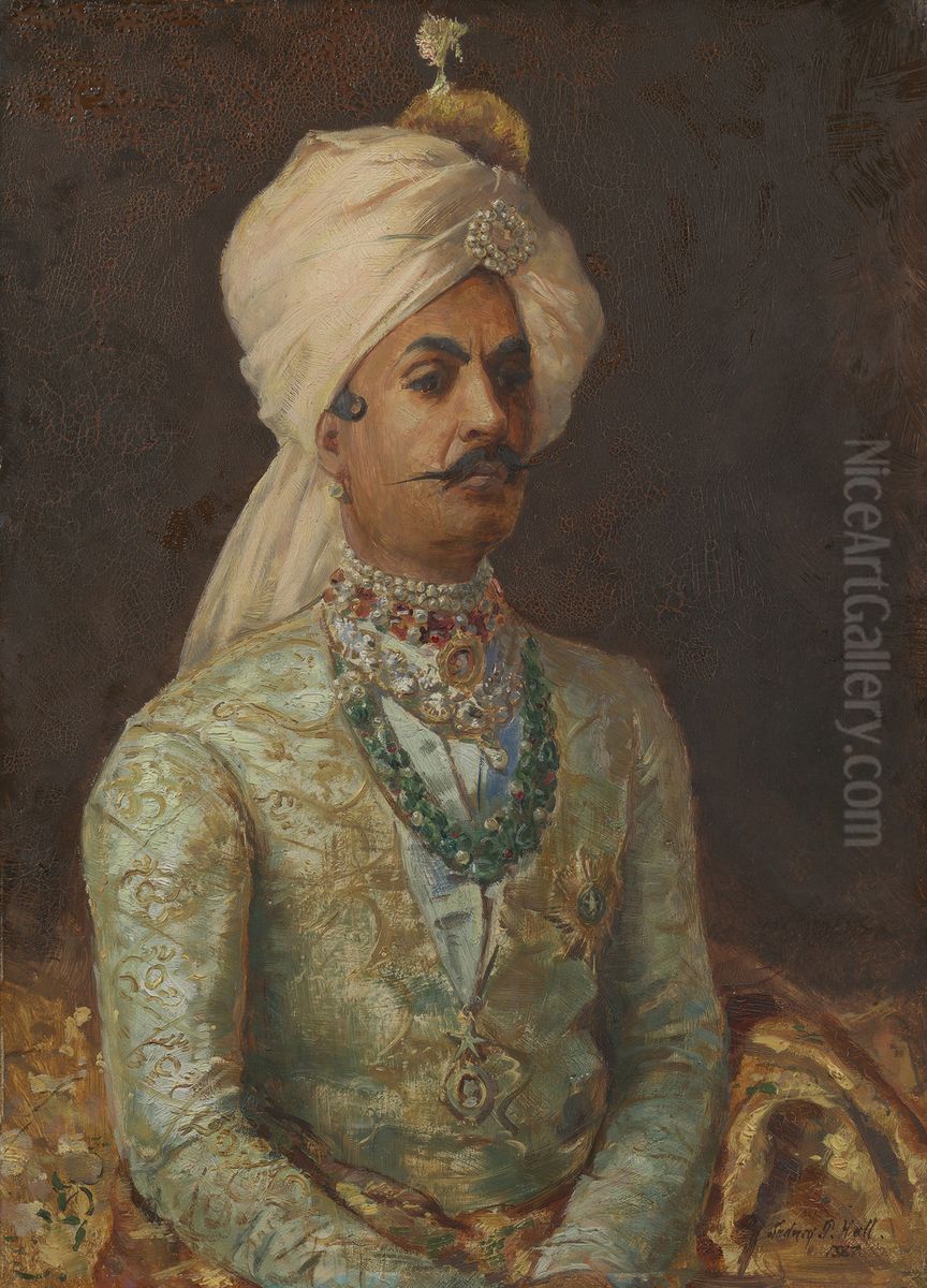 Sir Pratap Singh (1845-1922) Oil Painting by Sydney Prior Hall