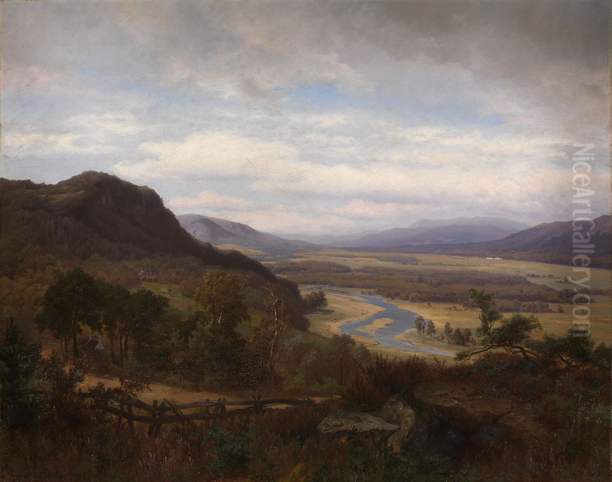 The Valley of the Dee above Braemar Oil Painting by August Becker