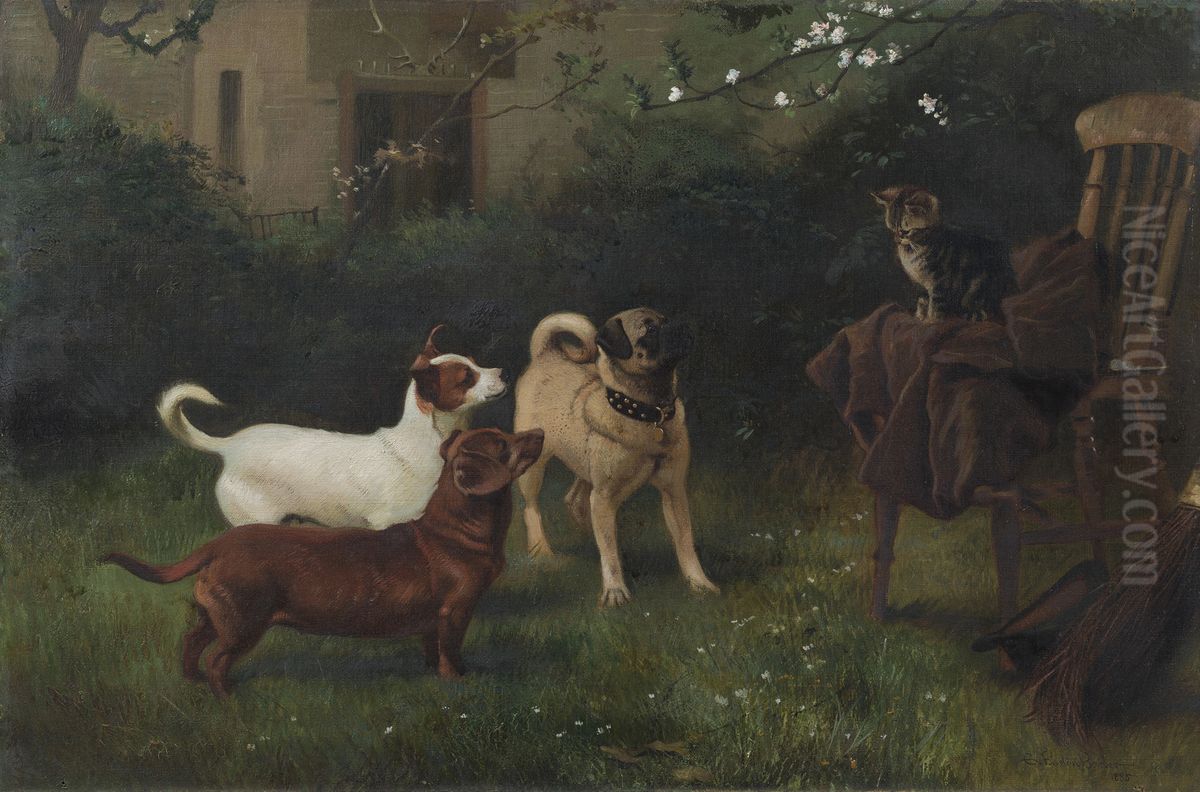 Cat and Dogs belonging to Queen Victoria Oil Painting by Charles Burton Barber