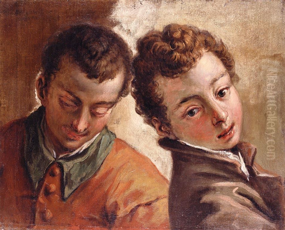 Juxtaposed Heads of a Young Man and a Boy Oil Painting by Sebastiano Ricci