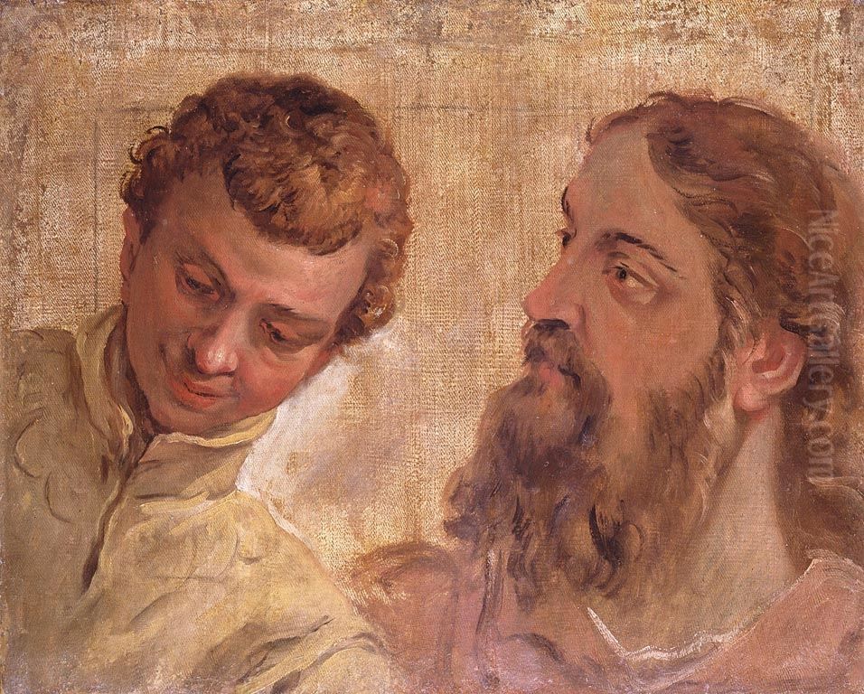 Heads of a Boy and a Bearded Man (an Apostle) Oil Painting by Sebastiano Ricci