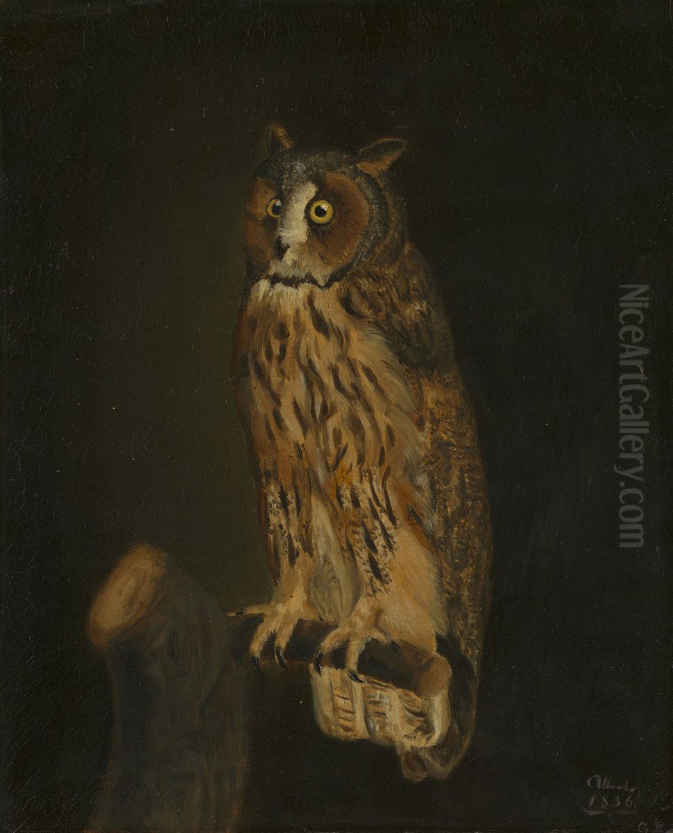 A Long-Eared Owl Oil Painting by Prince Albert of Saxe-Coburg and Gotha