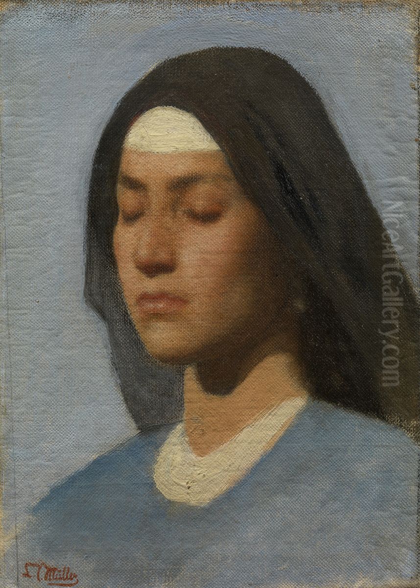 Head of a Nun Oil Painting by Leopold Carl Muller