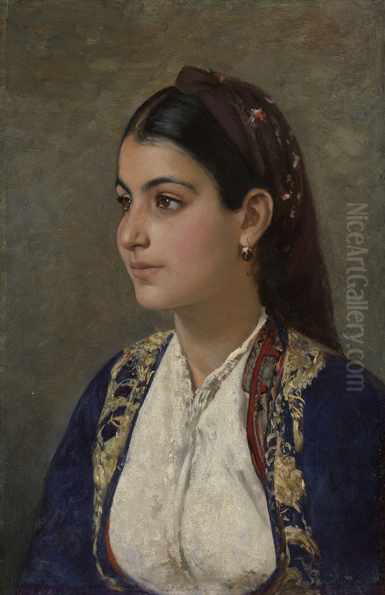 Rhodothea Petrou, weaver of Nicosia, aged 15. Oil Painting by Rudolf Swoboda