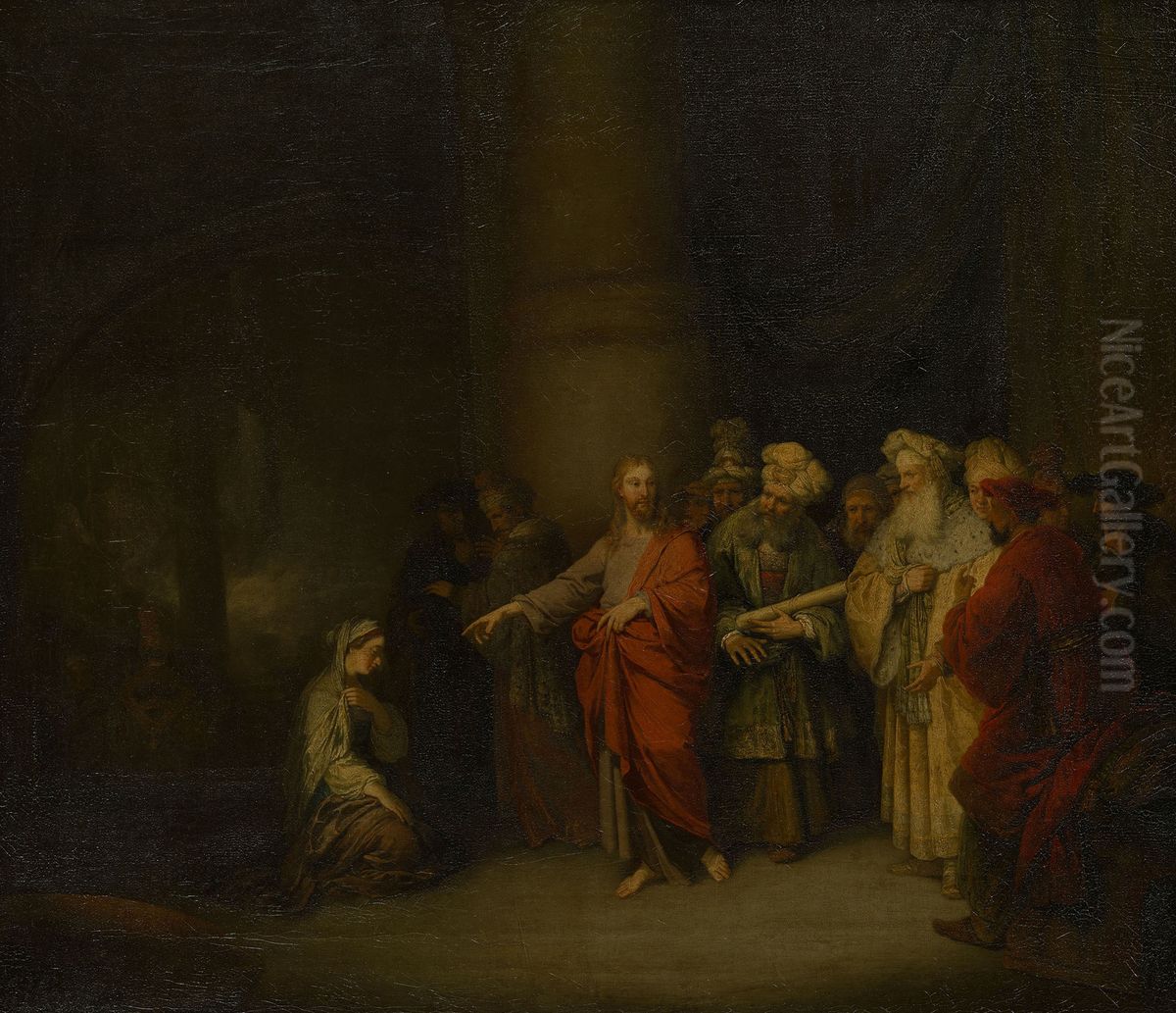 Christ and the Woman taken in Adultery Oil Painting by Christian Wilhelm Ernst Dietrich