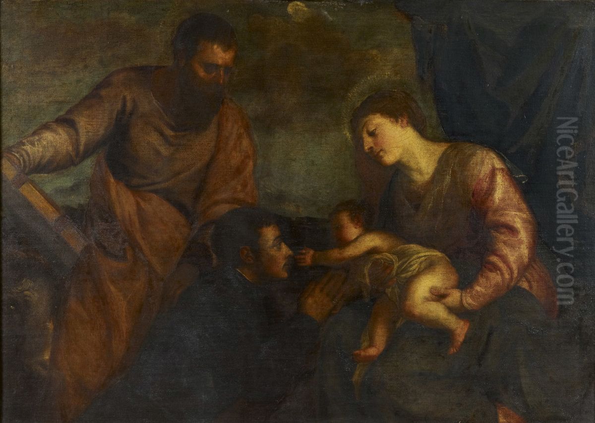 The Virgin and Child, Saint Luke and a Donor Oil Painting by Palma il Giovane