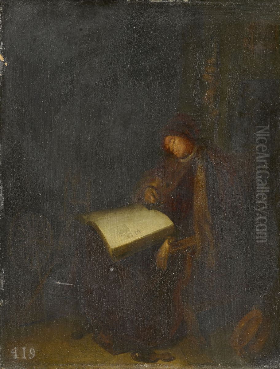 An Old Woman Asleep in a Chair Oil Painting by Gerrit Dou