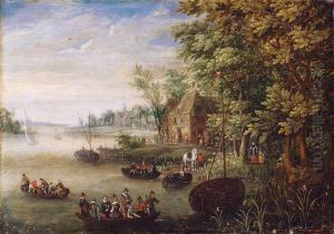 A River Scene with Figures