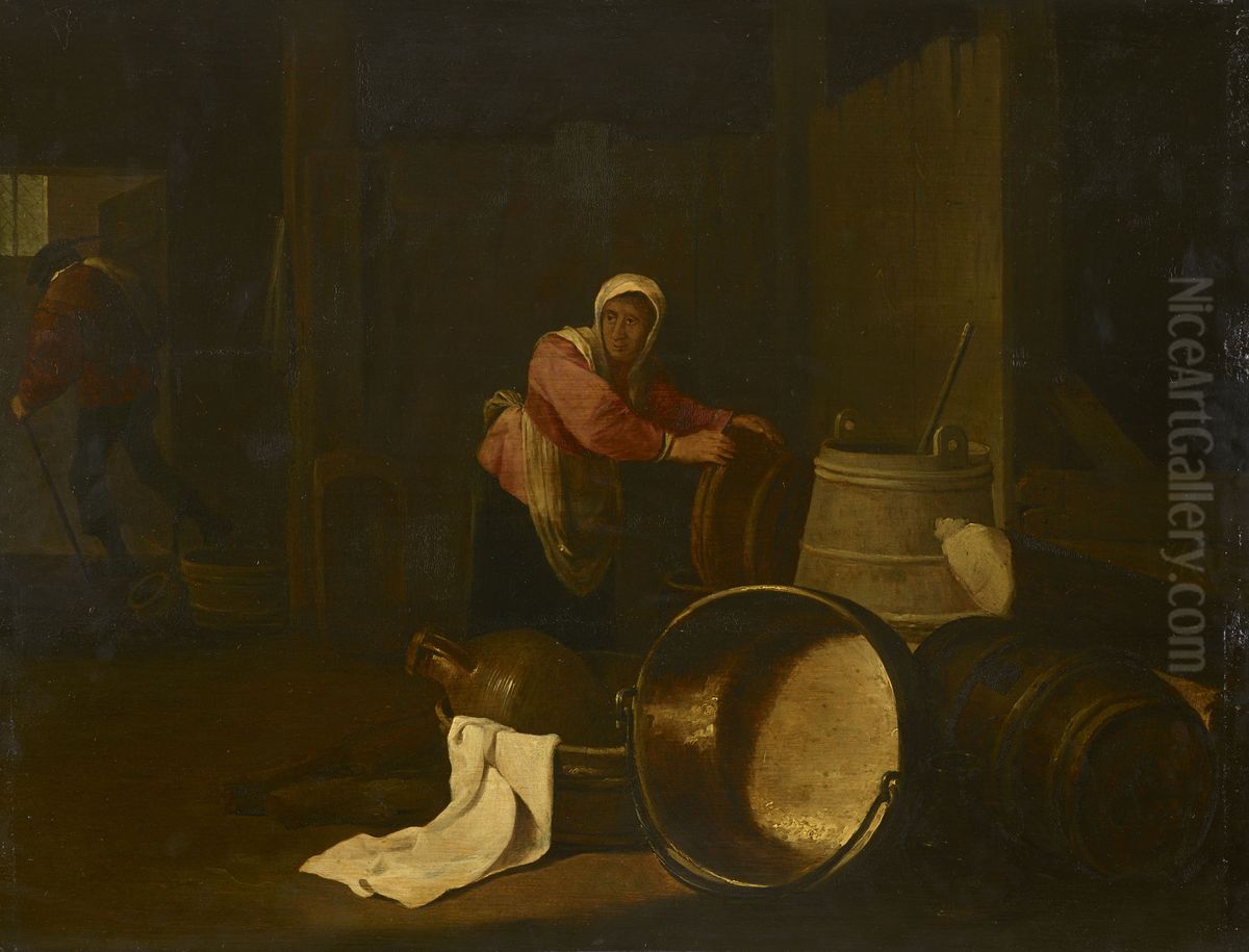 A Woman in a Dairy Oil Painting by David Teniers the Younger