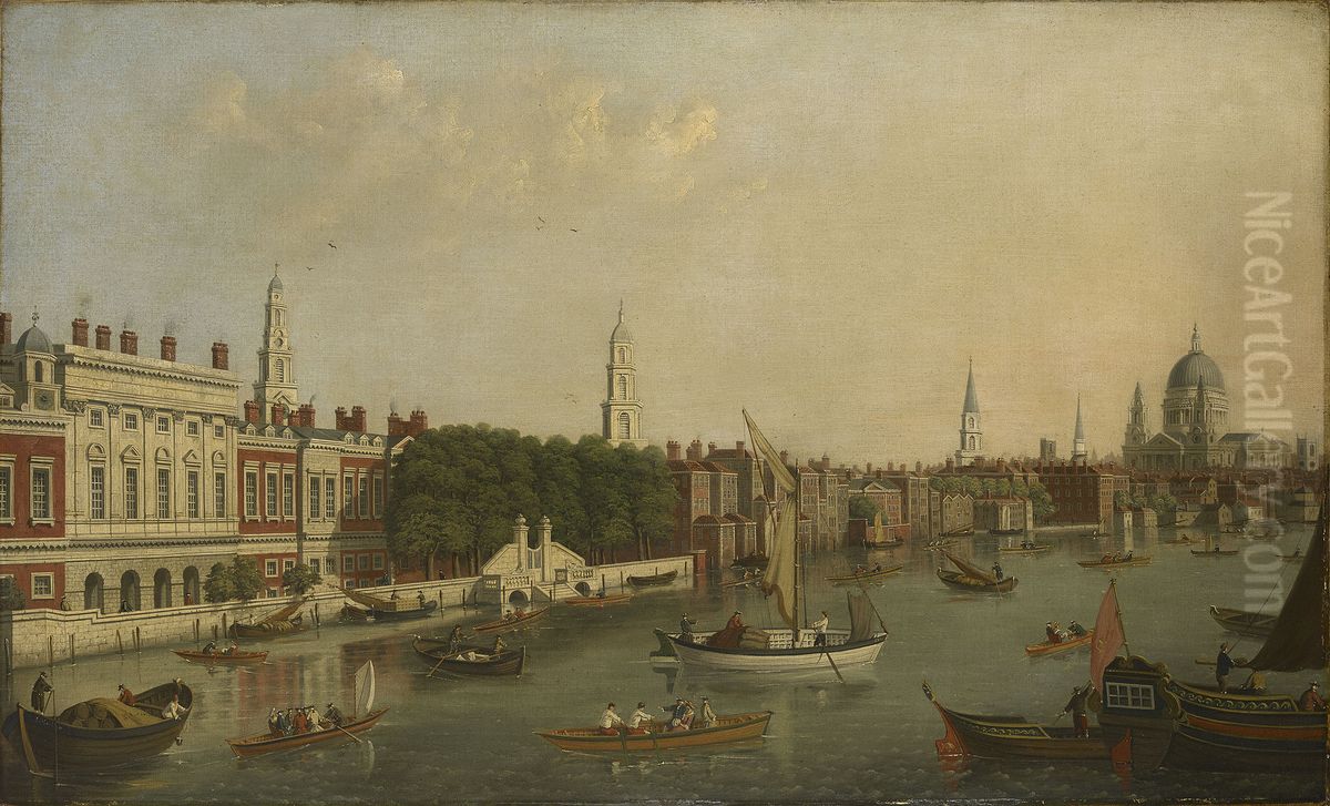 The Thames at Somerset House Oil Painting by Samuel Scott