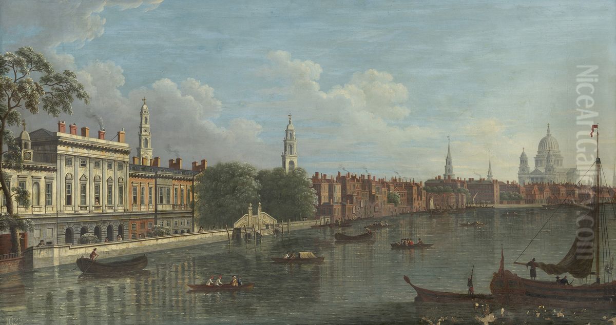 The Thames at Somerset House Oil Painting by Samuel Scott
