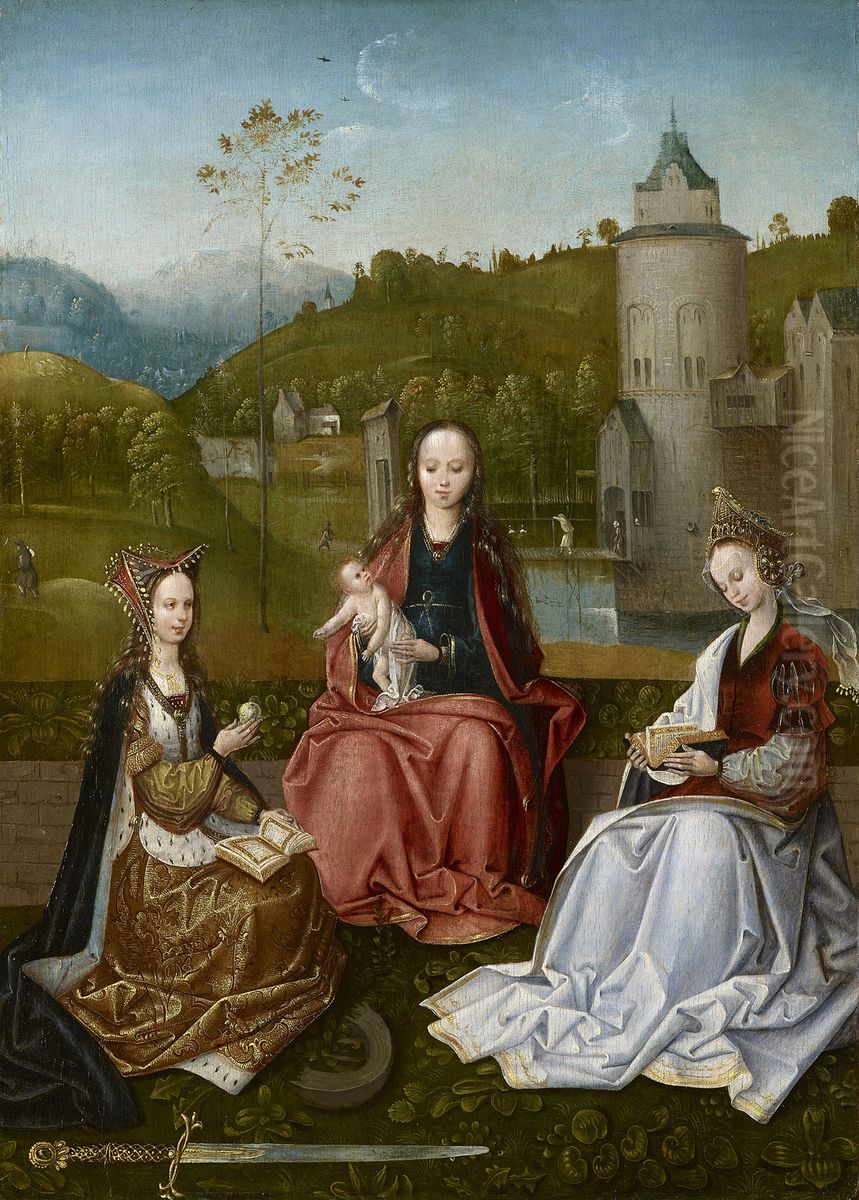The Virgin and Child with Saints Catherine and Barbara Oil Painting by Master of Hoogstraeten