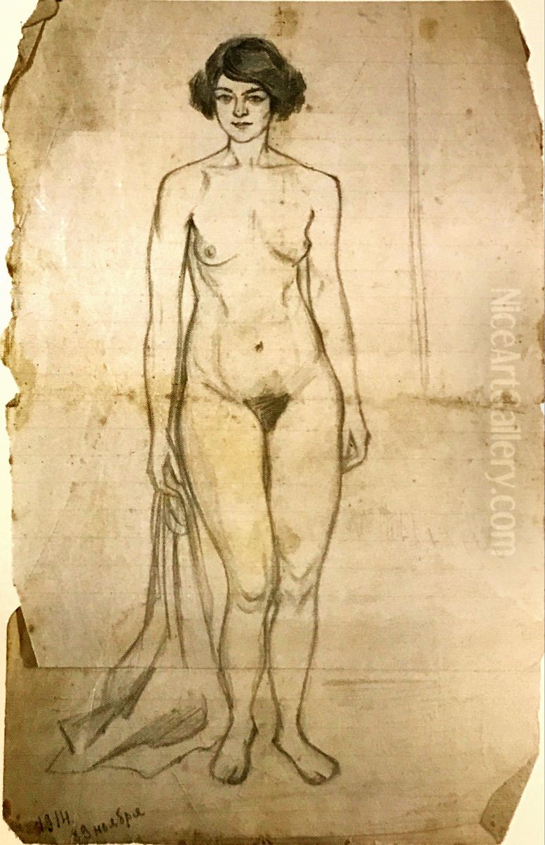 Selfportrait (nude) Oil Painting by Olga Rozanova