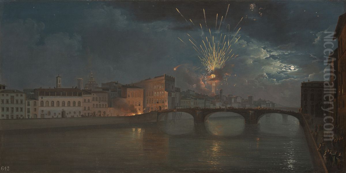 A view of the Arno in Florence by night Oil Painting by Thomas Patch
