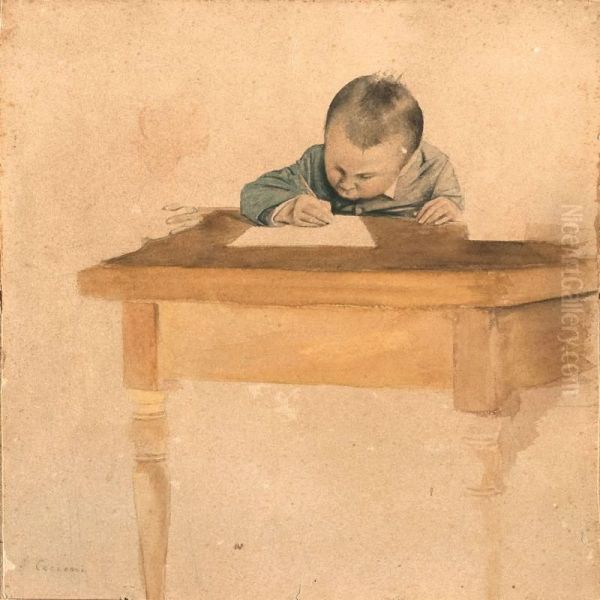 I Compiti Oil Painting by Adriano Cecioni
