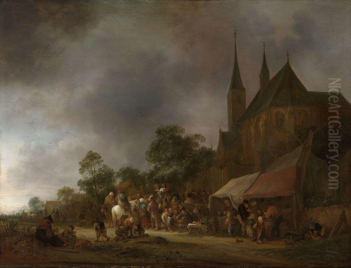 A Village Fair, with a Church behind Oil Painting by Isaac Van Ostade