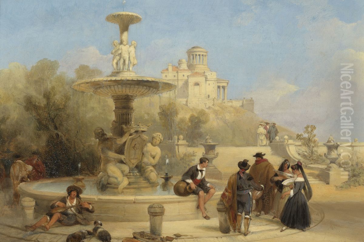 The Fountain on the Prado, Madrid Oil Painting by David Roberts