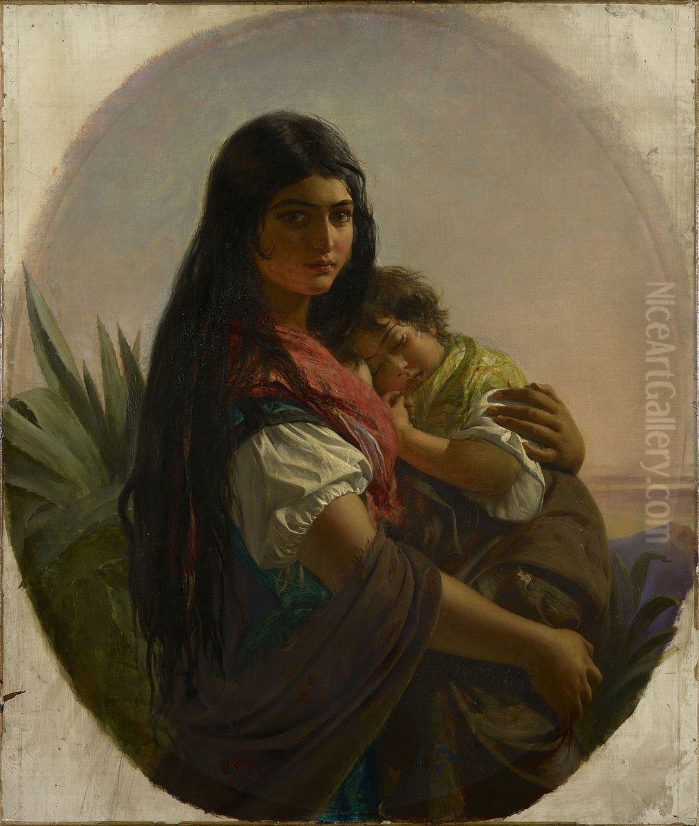 A Spanish Gipsy Mother Oil Painting by John Phillip