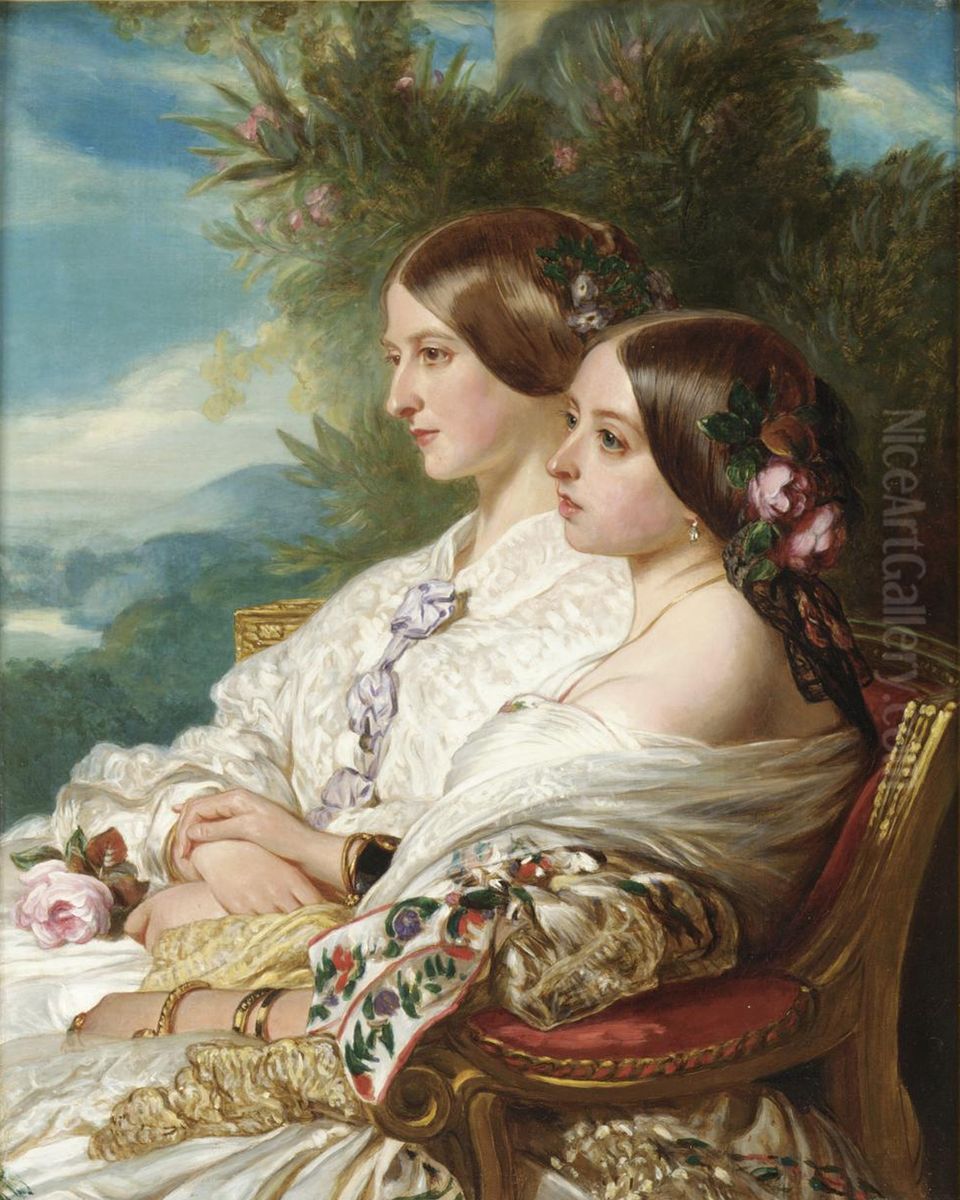 Queen Victoria and Victoire, Duchesse de Nemours Oil Painting by Franz Xavier Winterhalter