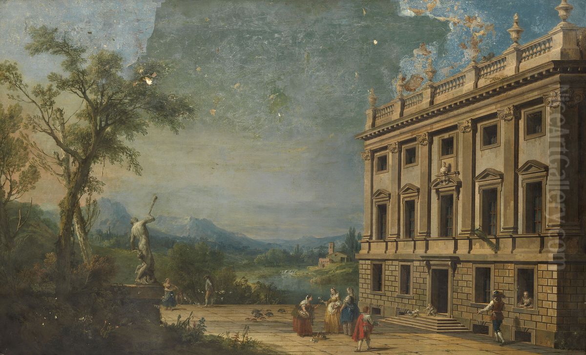 River landscape with a view of Lindsay House Oil Painting by Francesco Zuccarelli