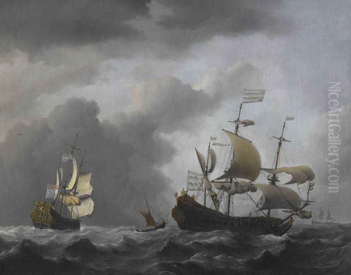 The 'Golden Leeuw' at Sea in Heavy Weather Oil Painting by Willem van de Velde the Younger