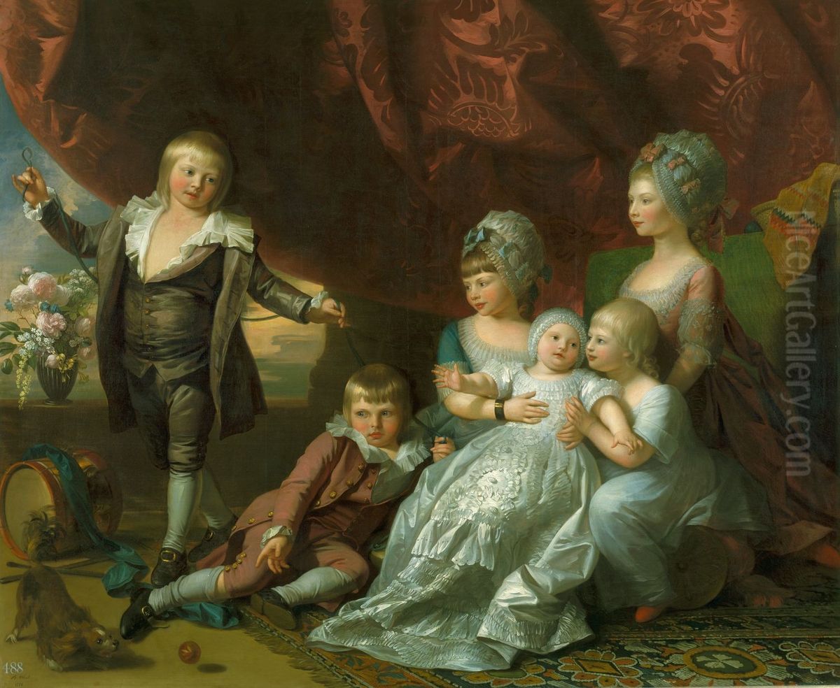 Princess Augusta, Princess Elizabeth, Prince Ernest, Prince Augustus, Prince Adolphus and Princess Mary Oil Painting by Benjamin West