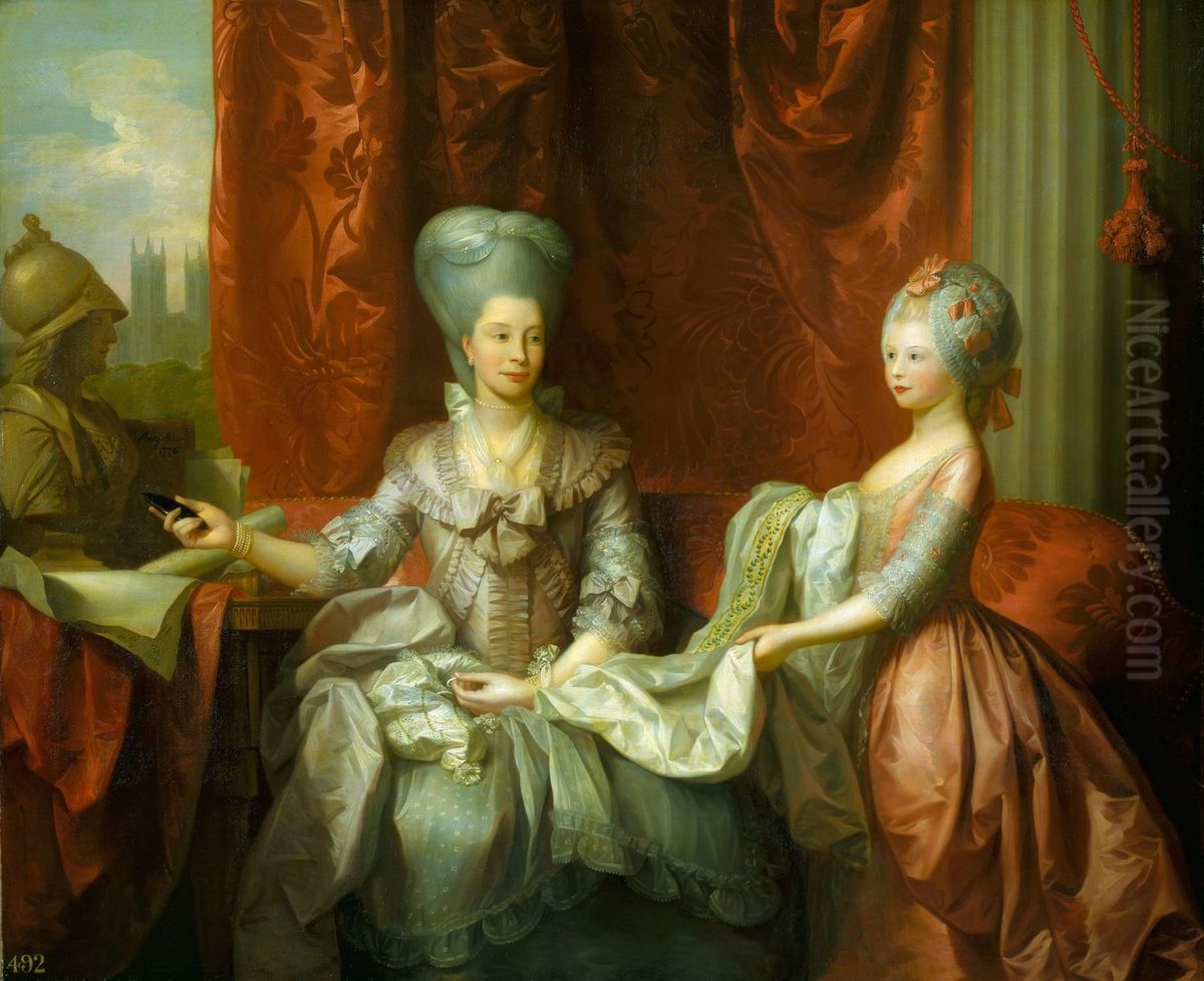 Queen Charlotte (1744-1818) with Charlotte, Princess Royal (1766-1828) Oil Painting by Benjamin West