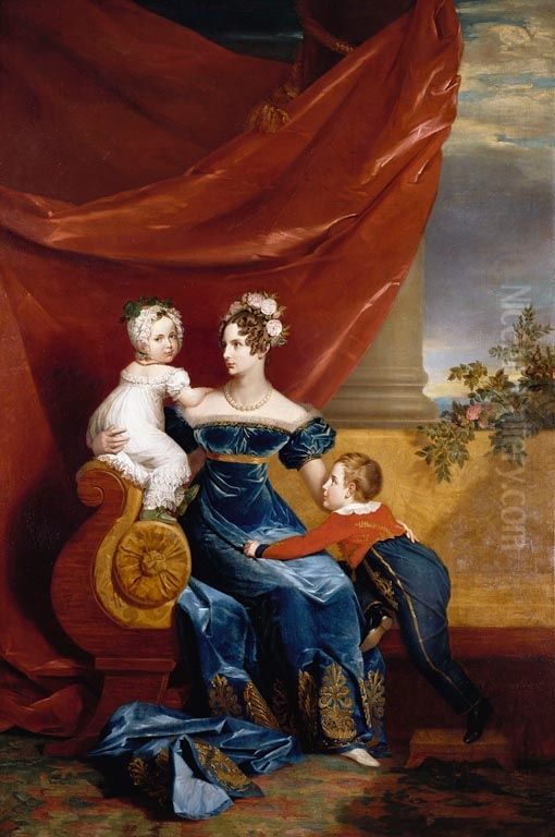 Charlotte (Alexandra Feodorovna), Empress of Russia, with her eldest children, Alexander and Maria Oil Painting by George Dawe