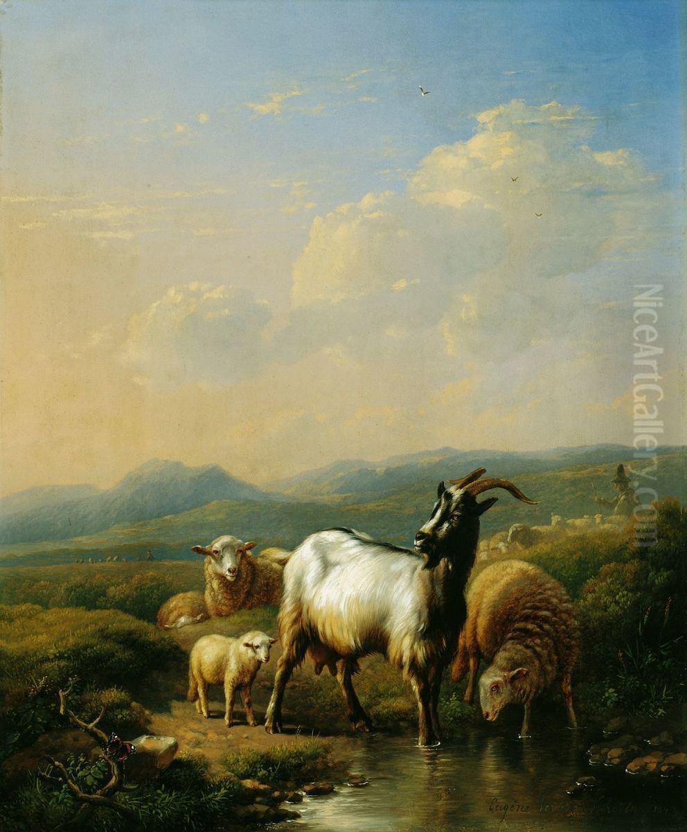 Goats and Sheep Oil Painting by Eugene Verboeckhoven Goats and Sheep Oil Painting by Eugene Verboeckhoven