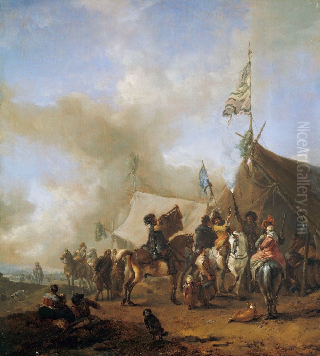 Cavalry at a Sutler's Booth Oil Painting by Philips Wouwerman