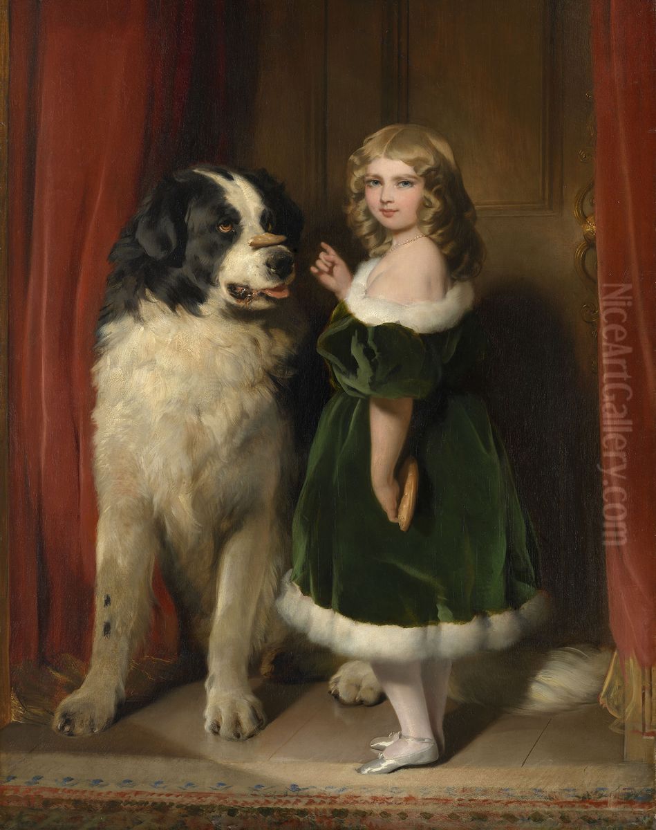 Princess Mary of Cambridge with Nelson, a Newfoundland dog Oil Painting by Sir Edwin Henry Landseer
