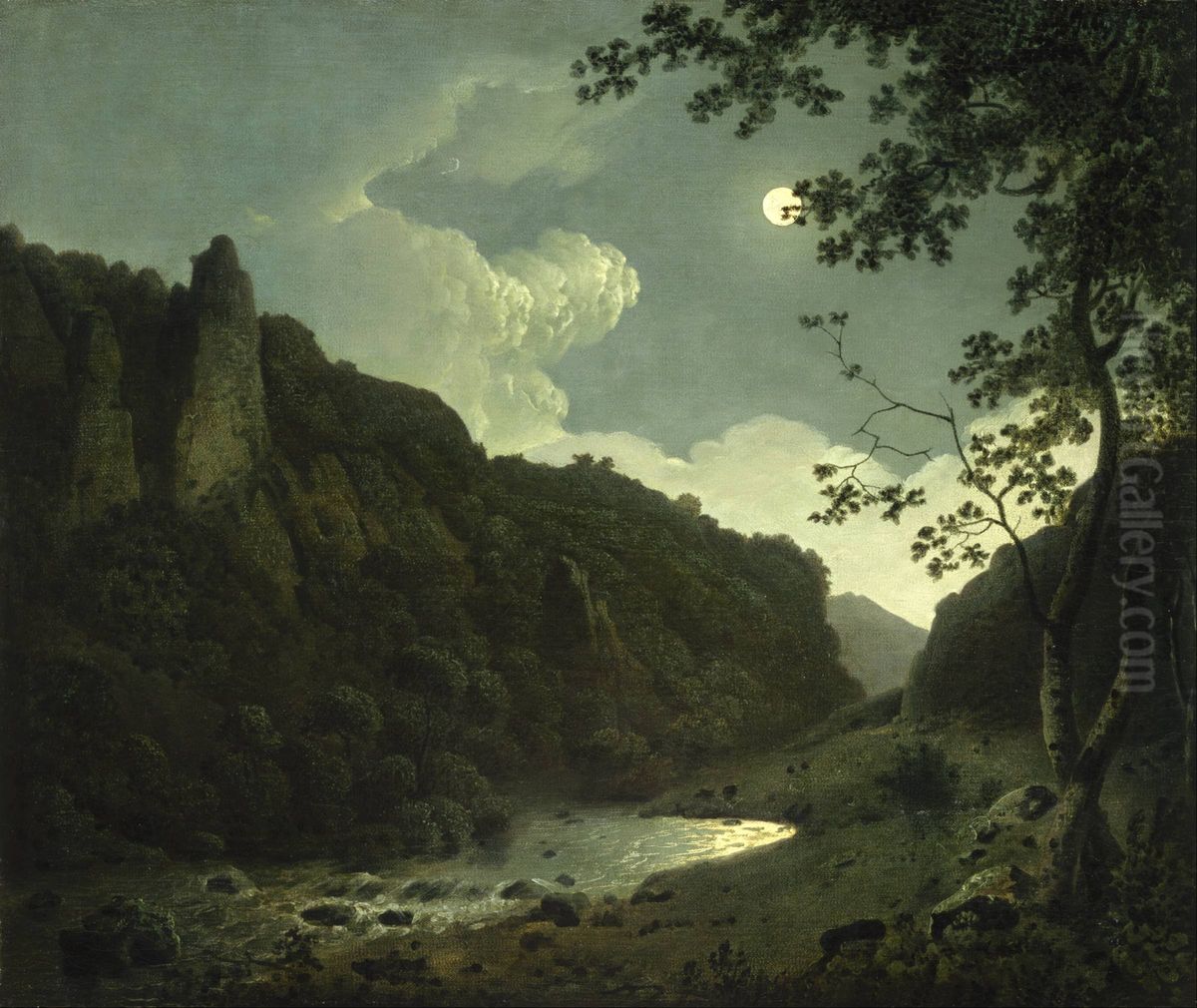 Dovedale by Moonlight Oil Painting by Joseph Wright of Derby