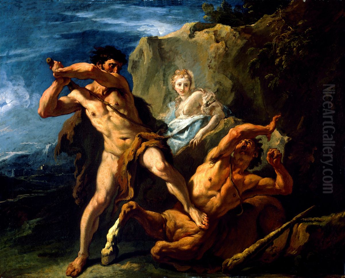 Hercules Killing the Centaur Nessus Oil Painting by Sebastiano Ricci