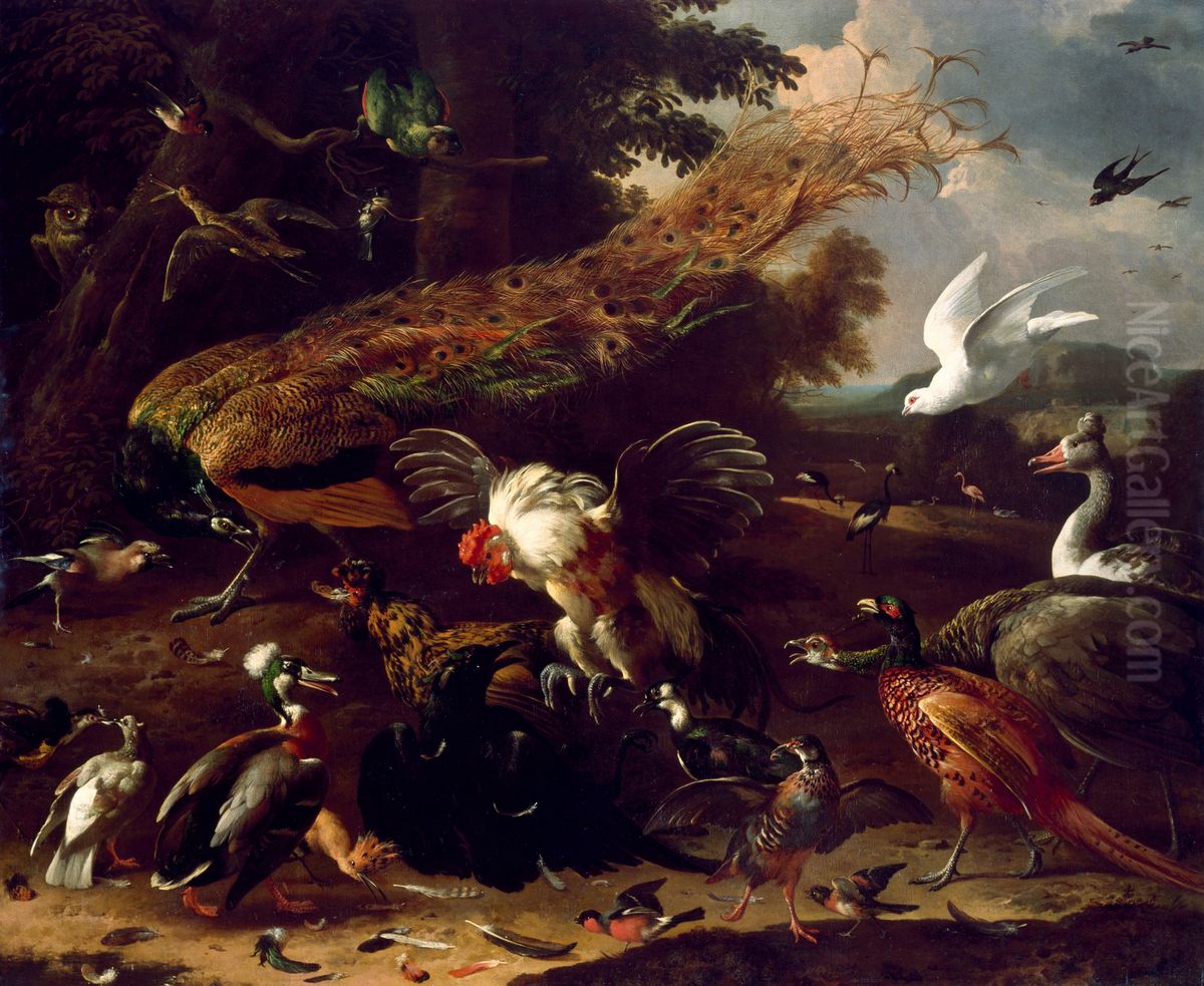 The Crow Exposed Oil Painting by Melchior D'Hondecoeter