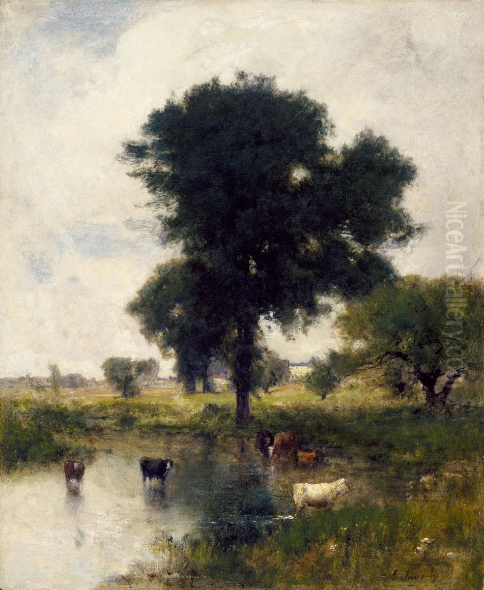 Cattle in Pool (A Summer Landscape) Oil Painting by George Inness