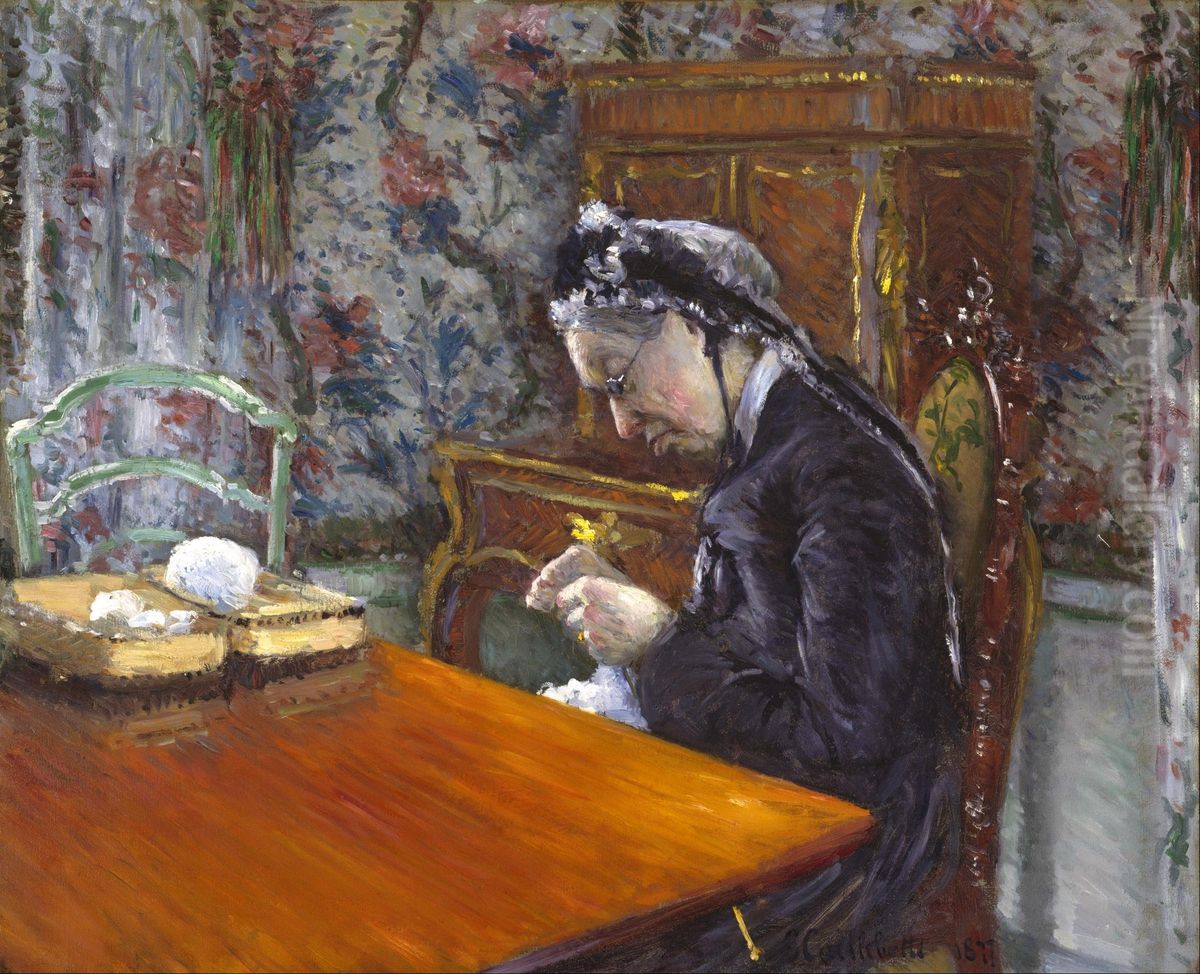 Mademoiselle Boissiere Knitting Oil Painting by Gustave Caillebotte Mademoiselle Boissiere Knitting Oil Painting by Gustave Caillebotte