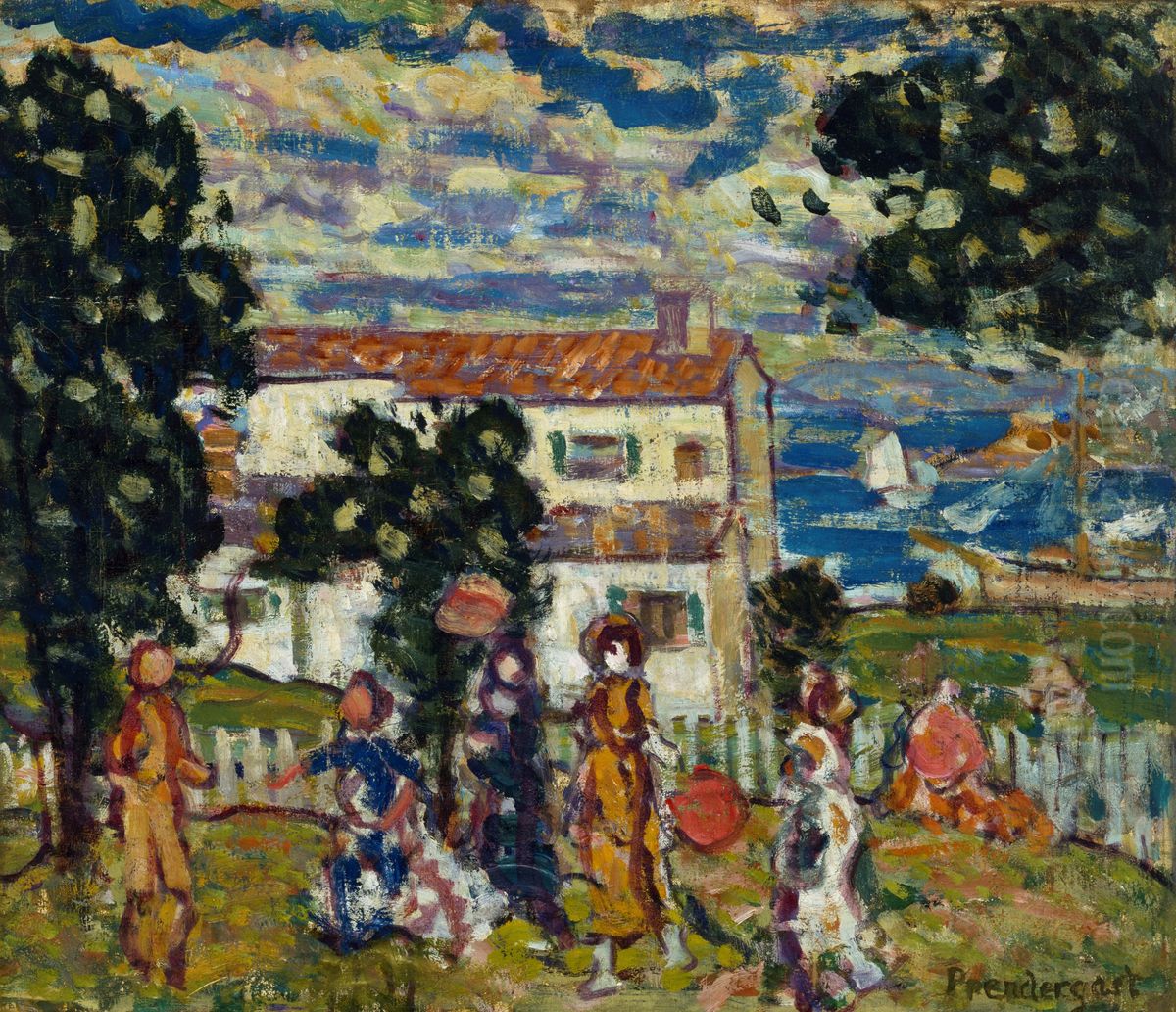 New England Village Oil Painting by Maurice Prendergast
