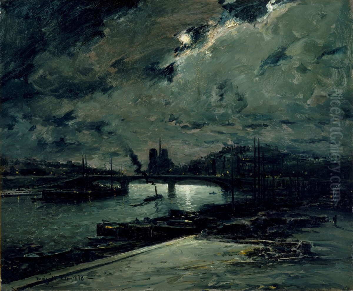 Quai a la Seine, Paris, au Clair de Lune Oil Painting by Frank Myers Boggs